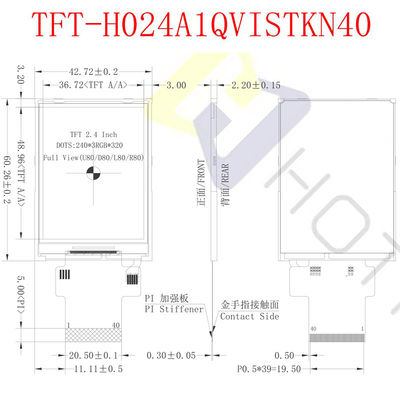 500cd/M2 صفحه نمایش 2.4 اینچی TFT LCD 480X640 SPI رابط برای ابزار دقیق TFT-H024A13VGIST5N40