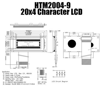 ماژول LCD با کاراکتر 4X20 سفید برای HTM2004-9 صنعتی