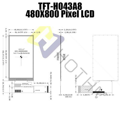480x800 ماژول LCD TFT 4.3 اینچی برای ابزار دقیق TFT-H043A8WVIST4N30