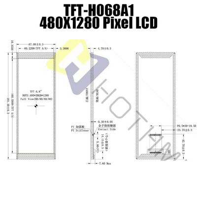 6.86 اینچ 480x1280 نوار نوع گرد TFT LCD نور خورشید قابل خواندن NV3051F1