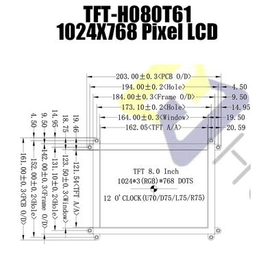 ماژول نمایشگر LCD 46 پین 1024x786 HDMI 8.0 اینچی LCM-TFT080T61SXGDVNSDC