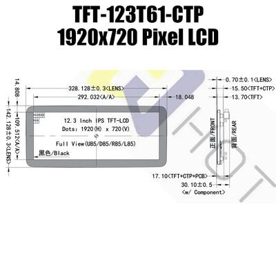 ماژول IPS TFT LCD HDMI 12.3 اینچ 1920x720 نور خورشید صفحه نمایش TFT مانیتور Pcap خوانا