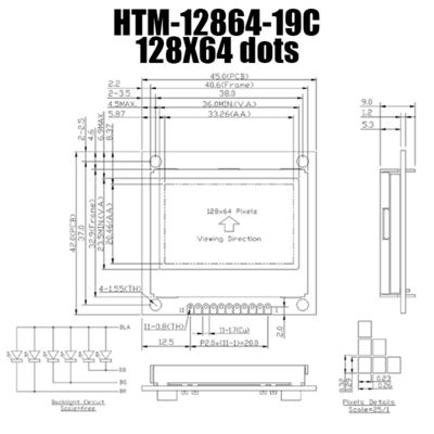 ماژول LCD گرافیکی 128X64 FSTN با نور پس زمینه سفید HTM12864-19C