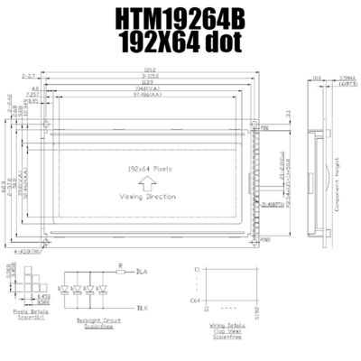 نمایشگر ماژول LCD گرافیکی 192X64 KS0108 با نور پس زمینه سفید HTM19264B