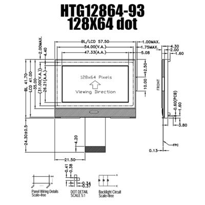 ماژول نمایشگر گرافیکی LCD خاکستری 128X64 با نور پس زمینه سفید سمت HTG12864-93
