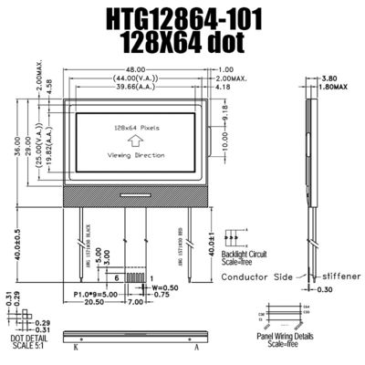 نمایشگر COG LCD 128X64، ماژول LCD گرافیکی UC1601S HTG12864-101