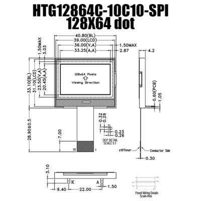 نمایشگر 128X64 COG LCD ST7567 SPI FSTN با نور پس زمینه سفید سمت HTG12864C-SPI