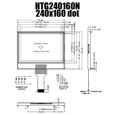 ماژول نمایشگر گرافیکی LCD 240x160 ST7529 با نور پس زمینه سفید جانبی HTG240160N