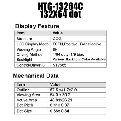 نمایشگر COG LCD 132x64 MCU، صفحه نمایش LCD انتقال دهنده ST7565R HTG13264C