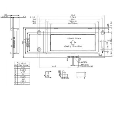 ماژول LCD گرافیکی ماتریس 128x48 با رابط SPI HTM12848C