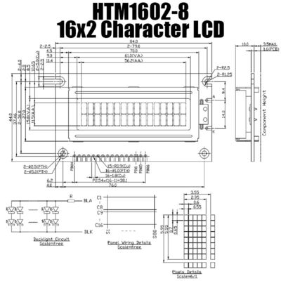 ماژول LCD کاراکتری 2X16 LCM با نور پس زمینه سبز HTM1602-8