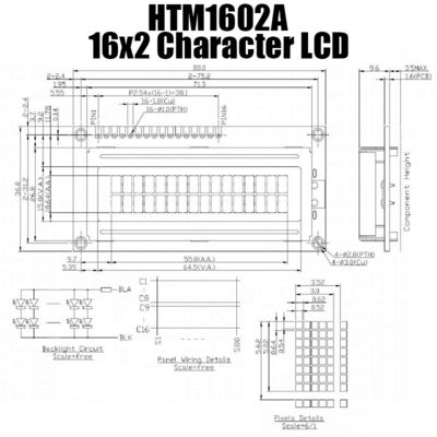 16x2 16PIN کاراکتر LCD ماژول متوسط ​​STN زرد سبز HTM1602A