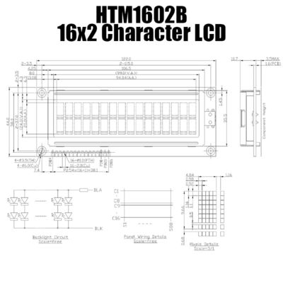 نمایشگر کاراکتر LCD متوسط ​​16x2 با نور پس زمینه سبز HTM1602B