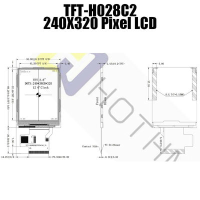 ماژول نمایشگر کریستال مایع 280cd/m2 2.8 اینچی، صفحه نمایش پنل TFT 240x320 TFT-H028C2QVTST3N45