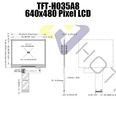 صفحه نمایش 2.8 ولتی 3.5 اینچی TFT LCD 640x480 پیکسل TFT-H035A8VGIST6N30