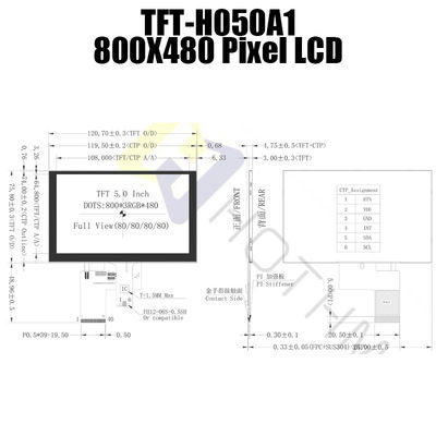 صفحه نمایش لمسی مانیتور 5 اینچی 800X480 Pcap با دمای گسترده ماژول TFT LCD