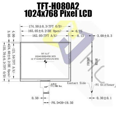 صفحه نمایش 8 اینچی لمسی IPS TFT رنگی 1024x768 HX8282A HX8695 TFT-H080A2XGTHX3N40
