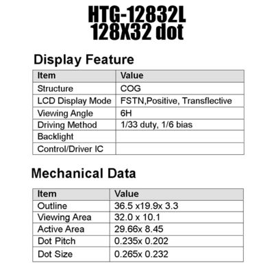 ماژول COG LCD گرافیکی 128X32 ST7565R با نور پس زمینه سفید سمت HTG12832L