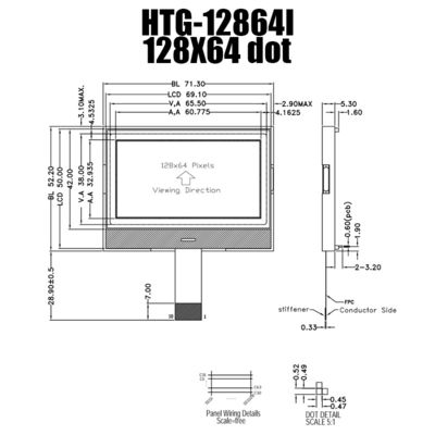 تراشه 128X64 SPI روی صفحه نمایش LCD شیشه ای با نور پس زمینه سفید سمت HTG12864I