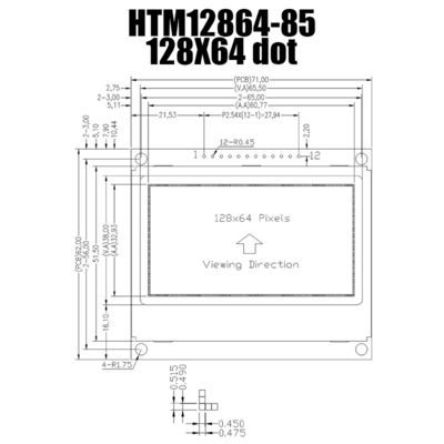 صفحه نمایش LCD گرافیکی 128X64 SPI FSTN با نور پس زمینه سمت سفید