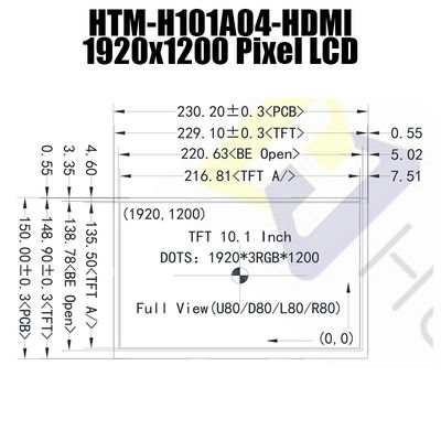 نمایشگر 10.1 اینچی 1920x1200 HDMI 1.4 IPS LCD نوع خوانا نور خورشید