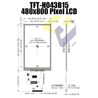 ماژول نمایشگر 4.3 اینچی TFT LCD 480X800 سازنده برای ابزار دقیق