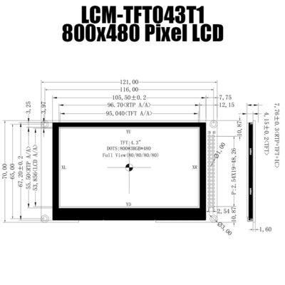 پنل LCD TFT 4.3 اینچی 800x480 IPS با برد کنترلر SSD1963