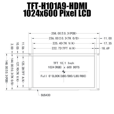 نمایشگر 10.1 اینچی HDMI IPS 1024x600 TFT LCD ماژول نور خورشید قابل خواندن با Raspberry Pi
