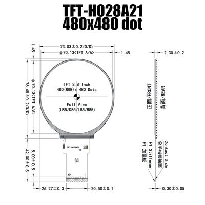 صفحه نمایش دایره گرد 2.8 اینچی IPS 480x480 TFT صفحه نمایش ST7701S برای کنترل صنعتی