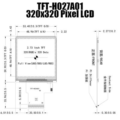 2.7 اینچ IPS 320x320 قابل خواندن نور خورشید صفحه نمایش TFT MCU برای کنترل صنعتی